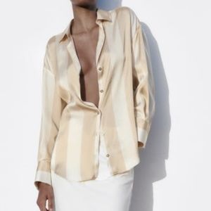 ZARA SATIN EFFECT OVERSIZED SHIRT